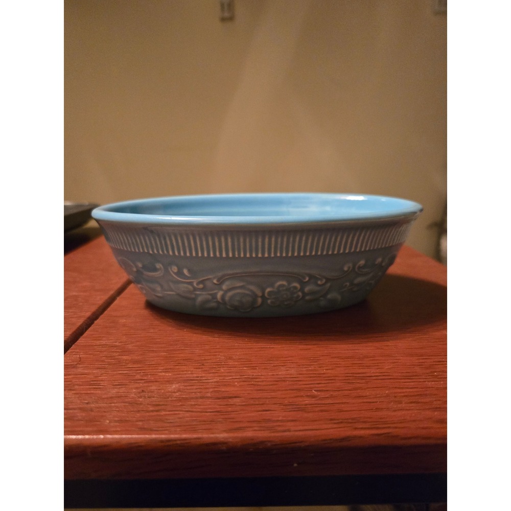 Taylor Smith Taylor TST Genuine Oven Serve Ware Blue Floral Oval Bowl USA